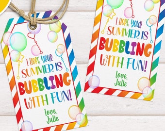 Bubbling with Fun Tag, Summer Bubbles, Kids Bubble Gift Tags, Last Day of School Tag, Editable Teacher Summer Gift End of School Favor Tags