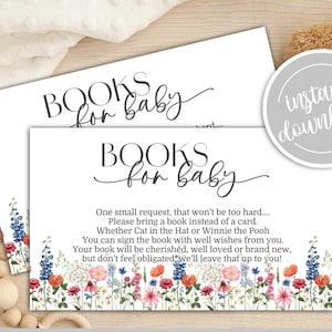 Baby in Bloom Boeken voor babyboek Wildflower lente zomer bloemenmeisje Babyshower boekverzoek invoegen afdrukbare download digitale kaart