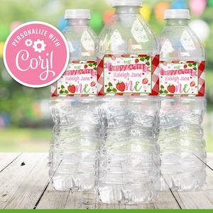 Editable Strawberry Water Bottle Labels Strawberry Birthday Decor Berry Sweet 1st Birthday First Printable Bottle Label Template Decorations