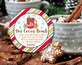 Kerst warme chocolademelk bomb tags: printbare stickers | direct printbare digitale download