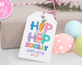 Editable Easter Tag, Hip Hop Hooray Favor Tags Easter Egg Bunny Favor Gift Tag, Easter Basket Tags, Printable School Cookie Easter Tag