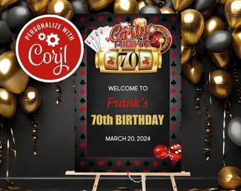 Casino Birthday Welcome Sign: Vegas Night Decor (Editable, Instant Download)