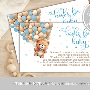 Ours en peluche, livres pour bébé Baby shower ours en montgolfière We can Bearly Wait Demande de livre : apportez une carte imprimable Baby shower pour garçon