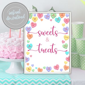 Sweets and Treats Table Sign Valentine&#39;s Day Conversation Hearts Baby Shower Birthday Valentine Sweetheart is on the Way Valentine Download