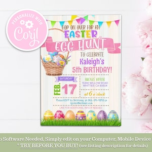 Editable Easter Egg Hunt Invitation: Bunny Birthday Party (Printable Template)