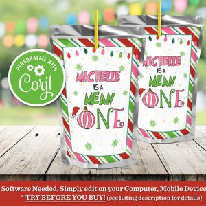 Christmas Mean One Juice Pouch Label, Girl 1st Birthday (Digital Download)