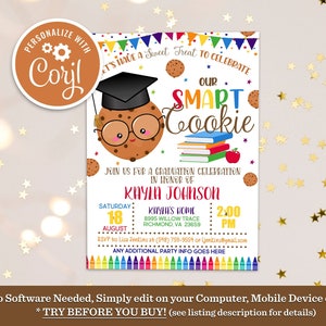 Smart Cookie Graduation Invitation: Editable Template (Digital Download)