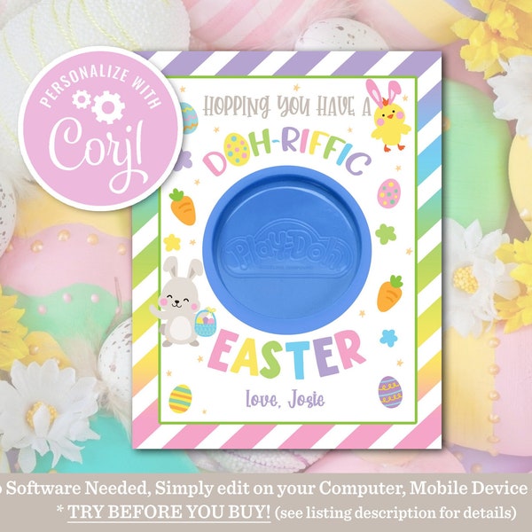 Doh-Riffic Easter Tag, Editable Play Dough Easter Gift Tag Hopping You Have a Doh-Riffic Easter Playdough Gift Tag Favor Classroom Tag