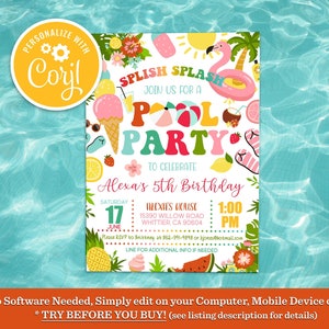 Tropical Pool Party Birthday Invitation: Splish Splash (Digital Download)