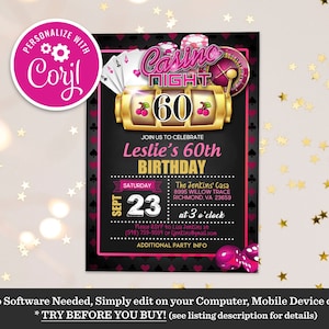 Casino Birthday Invitation: Editable Poker Party Theme (Printable)