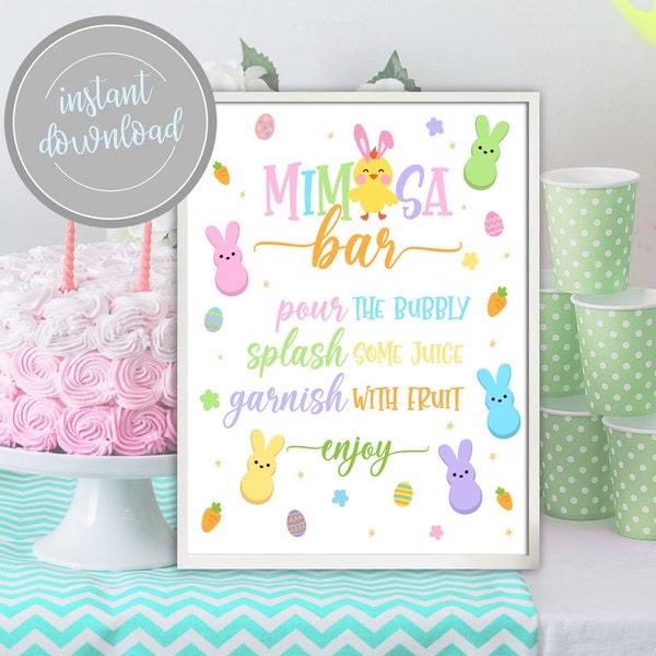 Party with my Peeps Spring Easter Brunch Buffet Mimosa Bar Sign Birthday Baby Shower Printable Instant Digital Download Table Decoration
