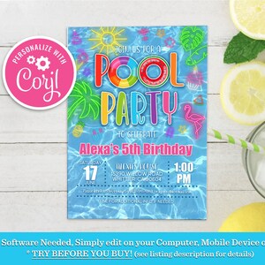 Tropical Pool Party Birthday Invitation: Splish Splash (Digital Download)