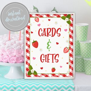 Panneau de table d'anniversaire aux fraises pour le premier anniversaire des baies Cartes et cadeaux de fête Baies d'été 1er anniversaire de baies Sweet Décoration à téléchargement immédiat