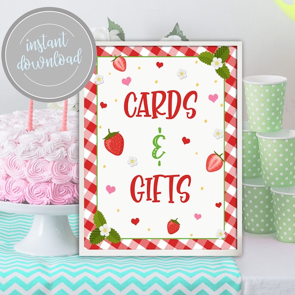 Strawberry Birthday Table Sign Berry First Birthday Cards & Gifts Party Sign Summer Berries 1st Birthday Berry Sweet Instant Download Decor