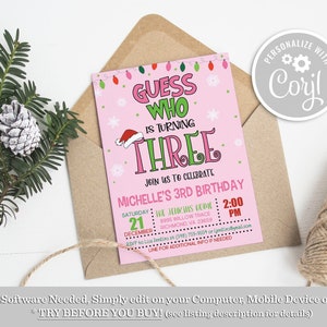 Christmas 3rd Birthday Invitation: Editable Template (Digital)