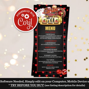 Bewerkbaar Casino Night Party Menu, Casino Verjaardagsfeestje Menu Invoegen, Casino Gokken Volwassene Verjaardag Menukaart Afdrukbare Instant Download