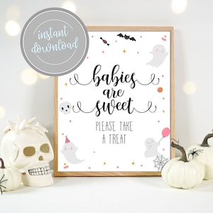 Ghost Spooky Babies Are Sweet Take A Treat-bord Halloween roze schattige Ghost babyshower A Little Boo is Due Decor Instant Download afdrukbare