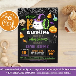 Editable A Little Boo is Almost Due Baby Shower Invitation Spooky Cute Halloween Baby Shower Invite Ghost Gender Neutral Template Download