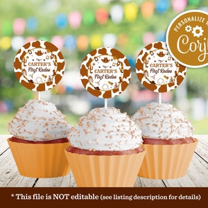Editable First Rodeo Cupcake Toppers Western Cake Topper Wild West Ranch Southwestern 1st Birthday Party Decorations Centerpiece Download