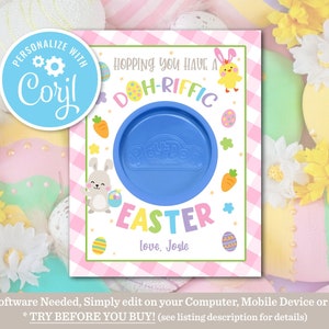 Doh-Riffic Easter Tag, Editable Play Dough Easter Gift Tag Hopping You Have a Doh-Riffic Easter Playdough Gift Tag Holder Classroom Tag Pink