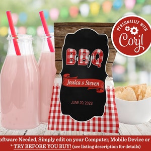 Baby Q Chip Bag, Baby Q Party Decor, Baby Q Party Favor, Chip Bag Template, Editable Baby-Q BabyQ BBQ Baby Shower Chip Bag Backyard Barbecue