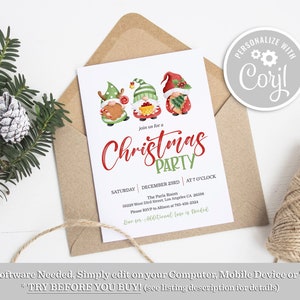 Gnomes Christmas Party Invitation Holiday Party Editable Printable Instant Download Digital Template Invite