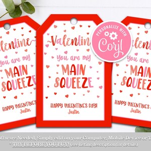 Main Squeeze Valentine Tag, Happy Valentine's Day, Valentine's Day Favor Template, Valentine's Day Favor, Valentine, Classroom Valentine VDY
