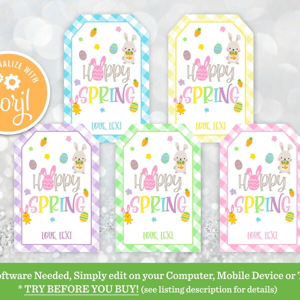 Hoppy Spring Tag, Hoppy Easter Favor Tags, Easter Favor Tag, Easter Gift Tag, Easter Basket Tags, Classroom Easter, Printable Easter Tag