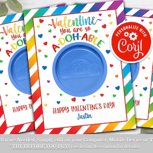 Bearbeitbare Valentines Playdough Tag Play Dough Ein Doh-fähiger Valentinstag Klassenzimmer Schule Geschenk Favor Tag Card Printable Sofortiger Download VDY