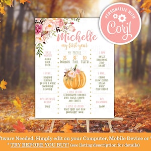 My First Year Sign, My First Year Poster, My First Year Milestone Sign, Milestone Sign, My First Year, Pumpkin First Birthday, Pumpkin, Girl