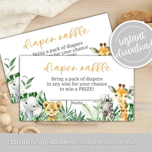 Safari Tiere Windel Raffle Karte, Baby Shower Wild One Jungle Safari Thema Baby Shower Windel Raffle Ticket Sofort Download Dusche SA-01