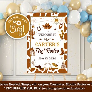 Editable My First Rodeo Birthday Party Welcome Sign Cowboy Template Wild West Ranch Western Southwestern Instant Printable Digital Download