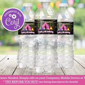 Glamping Birthday Water Bottle Label: Editable Party Decor (Digital Download)