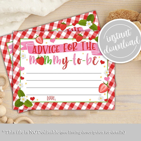 Strawberry Advice for Mom to Be Card, Baby Shower Summer Berries Berry Sweet Girl Baby Shower Advice Mommy Card Instant Download Shower