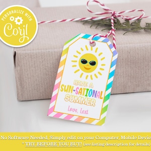 Have a Sunsational Summer Tag, Last Day of School Tag, Editable Printable Rainbow Teacher Summer Favor Gift Tags End of School Sun Download