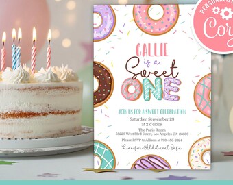 Donut Sweet One Birthday Invitation: Editable First Birthday (Digital Invite Template)