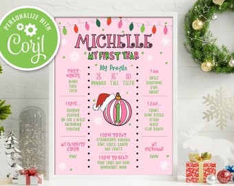 Christmas First Birthday Milestone Poster - Editable Printable Sign (Instant Digital Download)