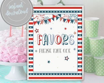 Firecracker 1st Birthday Favors Sign: Red, White, Blue Decor (Digital Download)