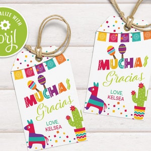 Fiesta Thank you Tag Mexican Birthday Baby Bridal Shower Bachelorette Cinco de Mayo Editable Printable Instant Download Favor Gift Tag