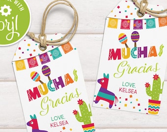 Fiesta Thank you Tag Mexican Birthday Baby Bridal Shower Bachelorette Cinco de Mayo Editable Printable Instant Download Favor Gift Tag