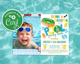 Donut Pool Party Invitation: Dunk and Donuts Birthday Bash (Digital Download)