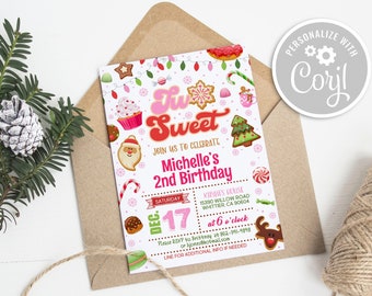 Two Sweet Christmas Birthday Invitation: Editable Cookie Party (Digital Download)