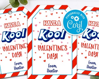 Kool Valentine&#39;s Day Favor Tags: Printable Classroom Gift (Digital Download)