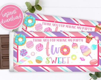 Two Sweet Birthday Chocolate Bar Wrapper: Donut Party Favor (Digital Download)