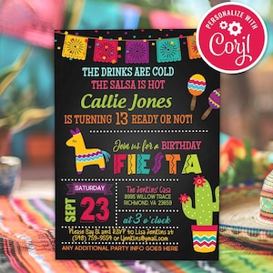 Fiesta Birthday Party Invitation Kid Mexican Fiesta Pinata Cactus Shower Birthday Editable Printable Instant Download Invite Template