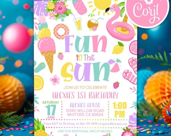 Bearbeitbare Pool-Party-Einladung: Spaß an der Sonne Geburtstag, Splish Splash (Digitaler Download 5x7-Vorlage)