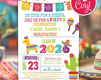 Invitación editable para fiesta de graduación con temática mexicana, promoción de 2026 (descarga digital)