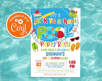Invitación a la fiesta en la piscina de regreso a clases: Fiesta de fin de verano (Descarga imprimible)
