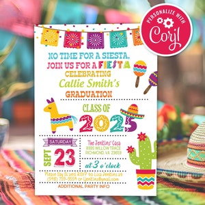 Faire-part de remise des diplômes modifiable, promotion 2025 L'obtention du diplôme universitaire thème mexicain fête des finissants inviter imprimable téléchargement immédiat