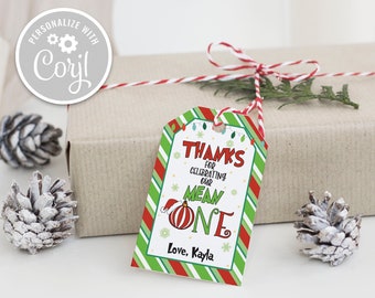 Editable Christmas Favor Tag Mean Sweet One Guess Who 1st First Birthday Party Printable Xmas Thank You Tag Printable Instant Download W GP6